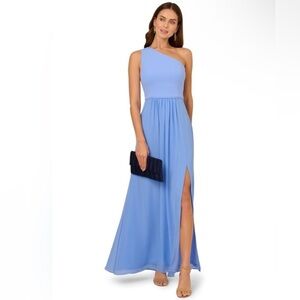 Adrianna Papell Womens' Blue Electricic One-Shoulder Chiffon Formal Gown Size 8